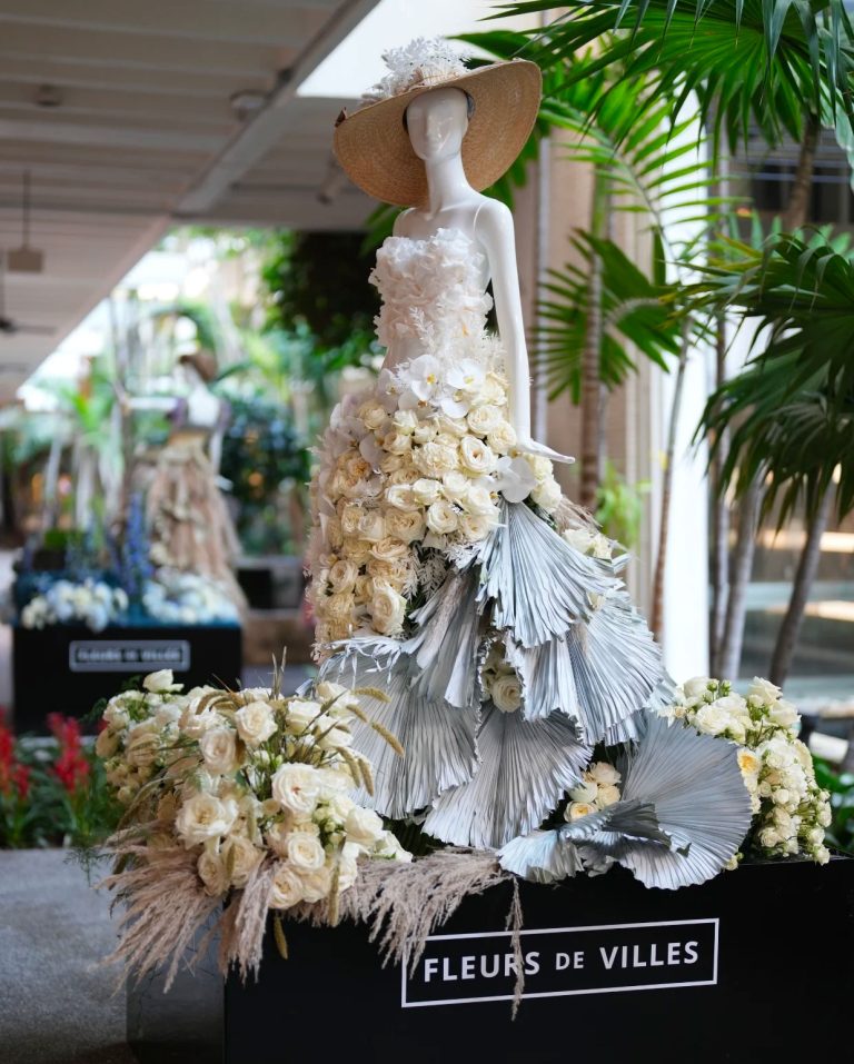 A floral mannequin presented by Bal Harbour Village, created by Indigo Hues Design