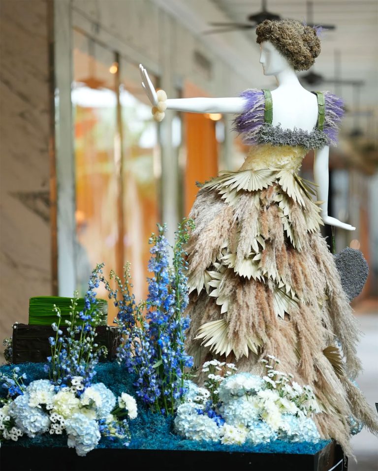 A floral mannequin presented by St. Regis Bal Harbour, created by Let’s Bloom Florals